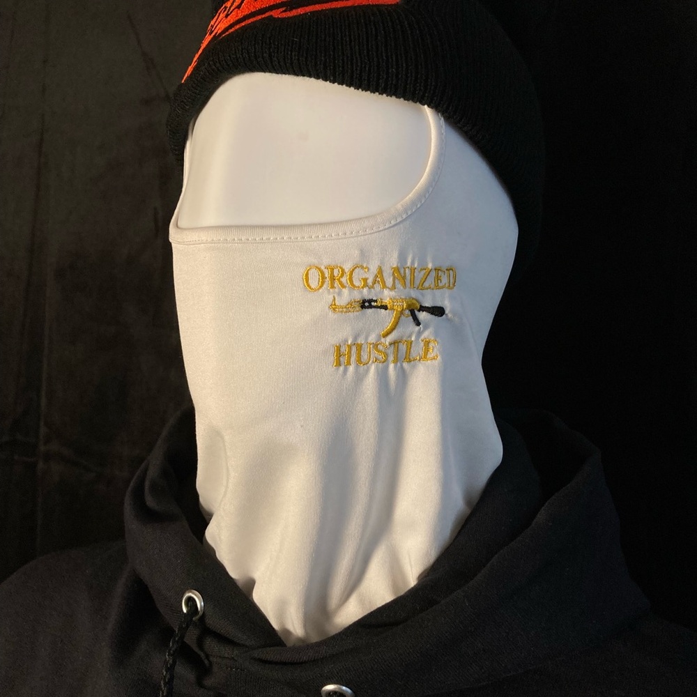 White Face Mask with Gold Embroidery